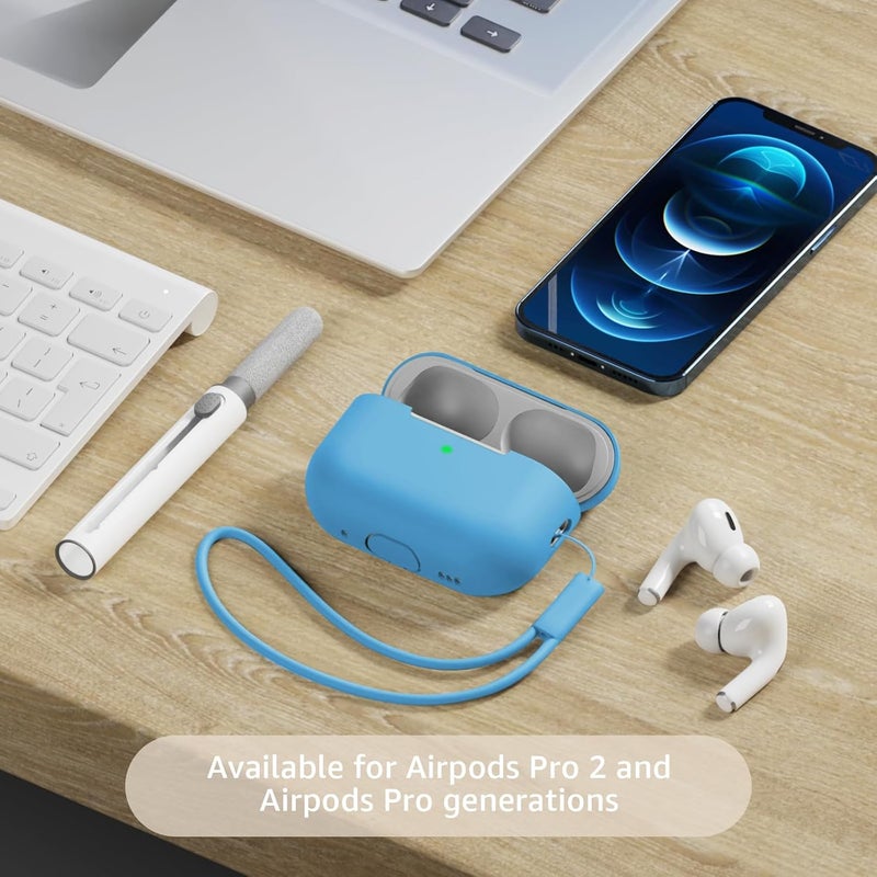 Tandoler Compatible with Airpods Pro 2 Case, Soft Silicone Skin Cover Protective Cases with Cleaner kit and Lanyard Compatible for AirPod Pro 2nd Generation, Front LED Visible - Sky Blue - Image 2
